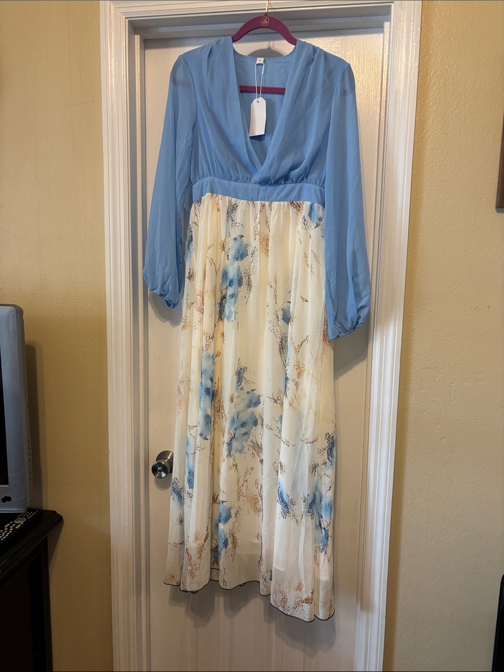 Amazon Blue and Cream Floral Maxi Dress